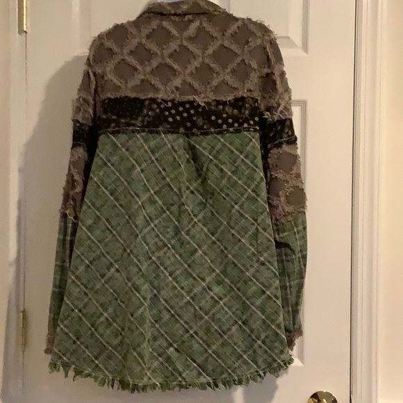 NWT POL 100% Cotton Distressed Frayed Multi Pattern Punk Hipster Button Down L - Picture 6 of 11